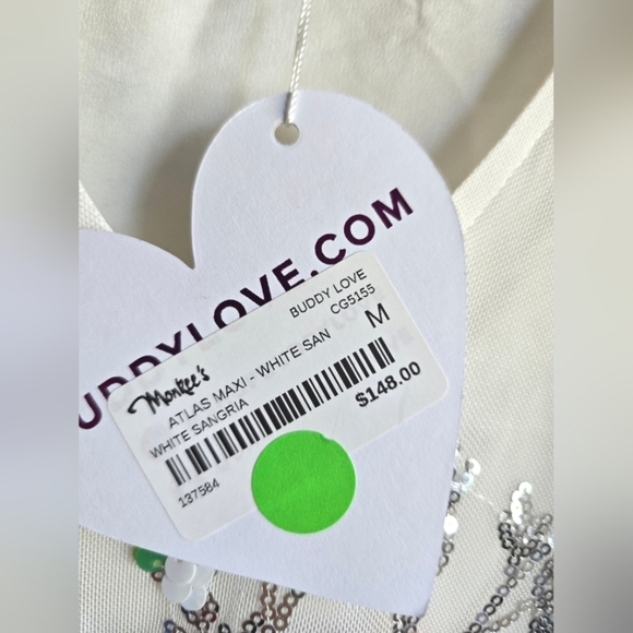 BUDDY LOVE, Atlas Sequin Caftan Maxi Dress, White Sangria, Size Medium - NWT - Picture 12 of 14